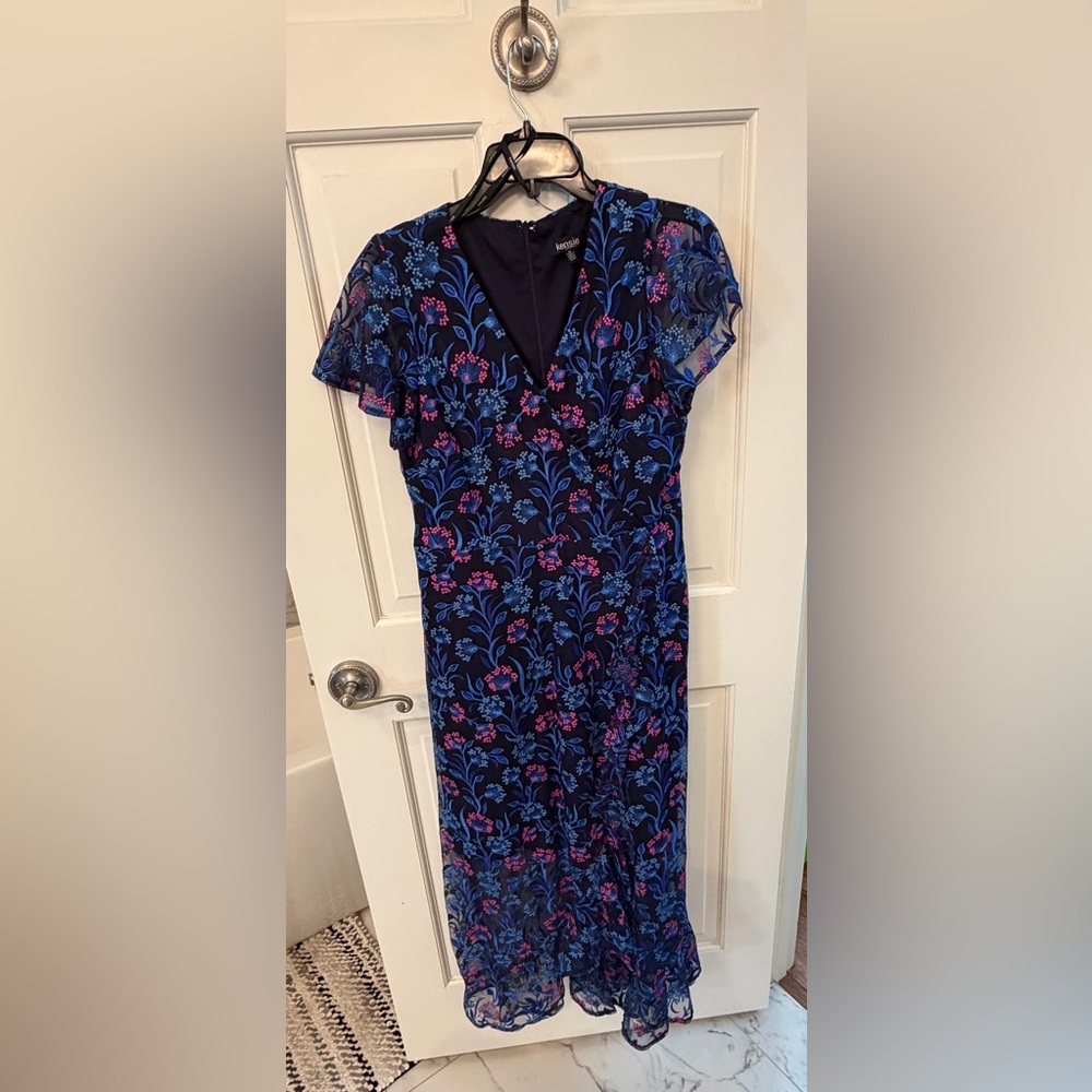 Floral Embroidery Kensie Navy Dress with Blue and Pink Embroidery - Picture 9 of 10